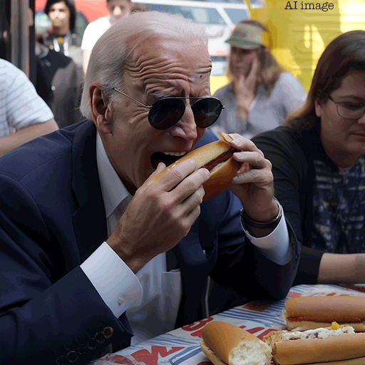 AI-generated imagery: Joe Biden eating a hotdog