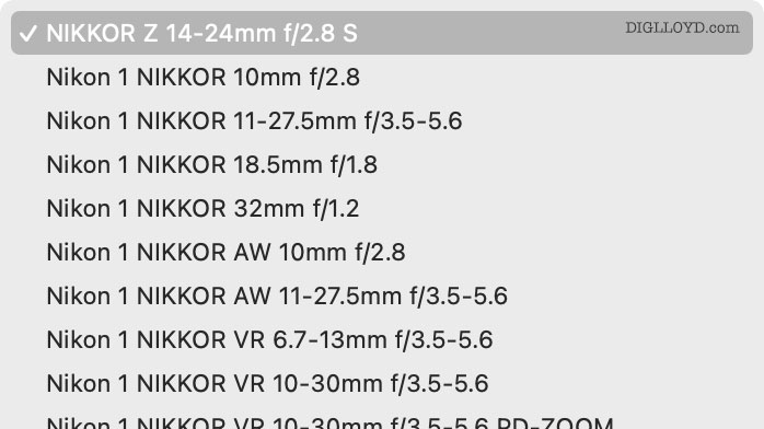 Appropriate NIKKOR Z lens...; plus long list of inappropriate lenses
