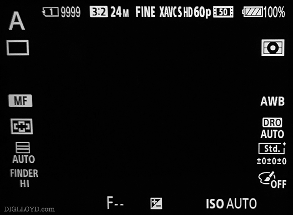 Sony A9 default display overlay